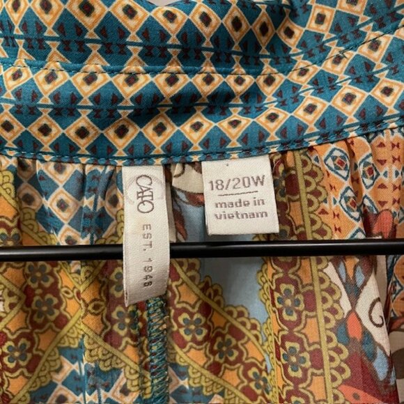 Cato Button Down Retro Patchwork Printed Blouse Size 18/20W Boho Western 70s - Picture 12 of 16